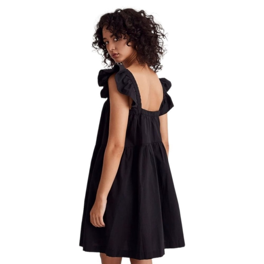 Madewell Cotton Flutter‎ Sleeve Square Neck Beachy Summer Dress Sz XS Black NWT